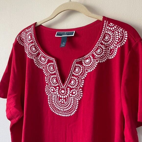 Karen Scott Plus Size Red Cotton Embellished Dress Size 1X - NWOT - Picture 4 of 9